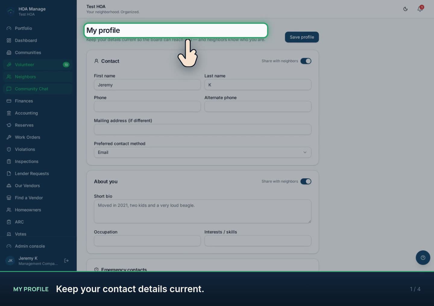 My profile walkthrough preview