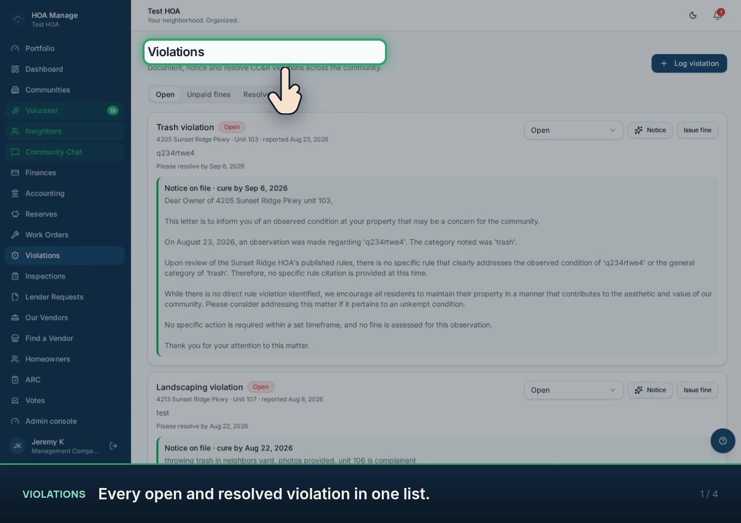 Violations walkthrough preview