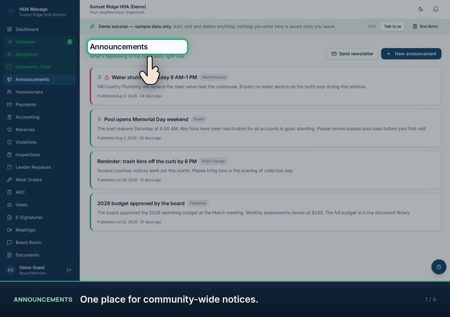 Announcements walkthrough preview