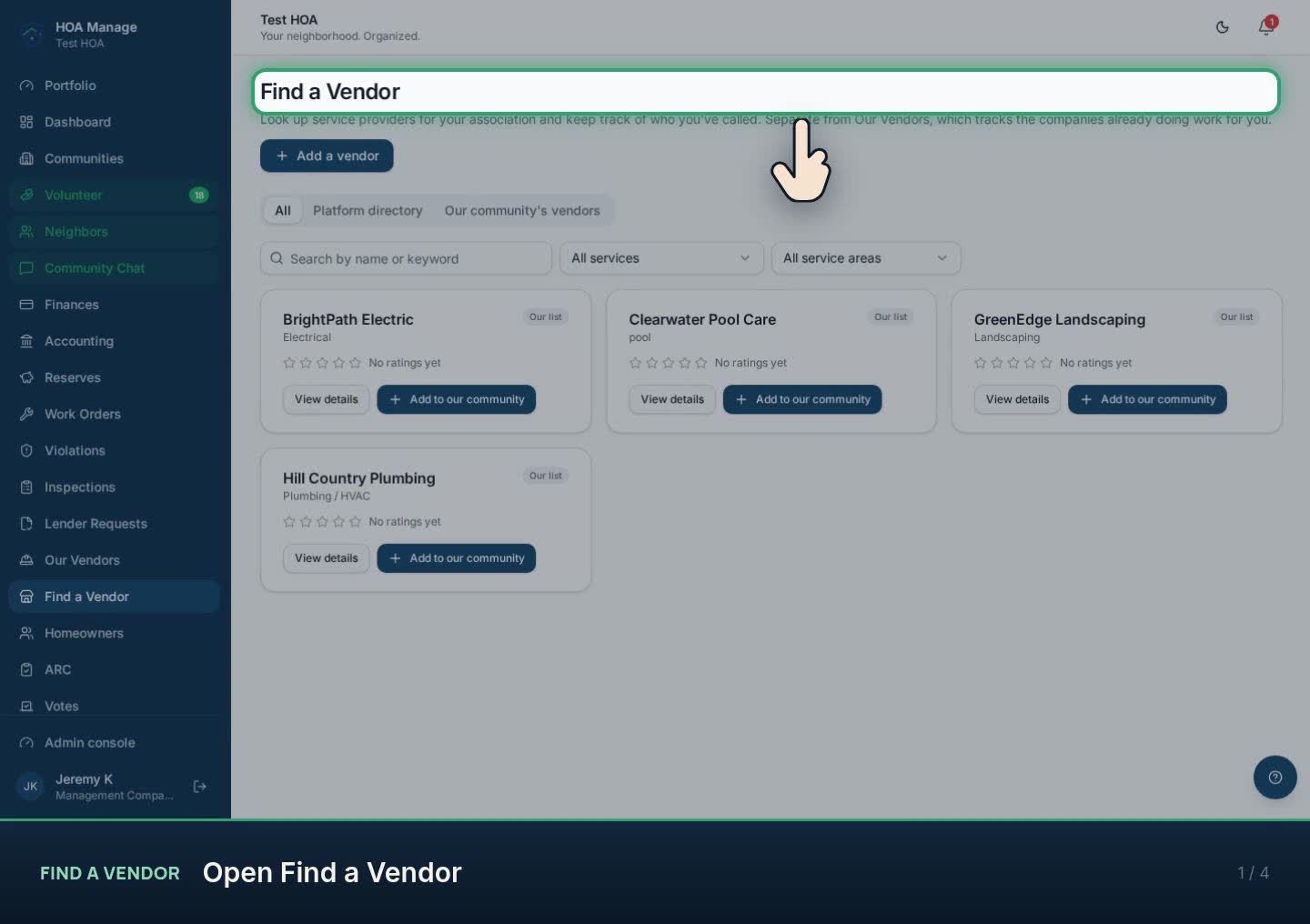 Find a vendor walkthrough preview